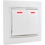 Выключатель двухклавишный с подсветкой С/У. белый Jilion 9533144