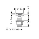 Донный клапан, Hansgrohe, для раковин и биде, с переливом, 1 1/4", хром