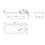 Ванна, Bette, BetteComodo, шгв 1700*750*450, BetteGlasur® Plus, перелив сзади, цвет-белый