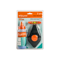 Отбивочный шнур 20м с красящим порошком + уровень Sturm 2025-03-CL20
