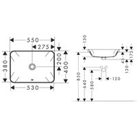 Раковина, Hansgrohe Xuniva Q шгв 550*400*175 отверстия для смесителя-отсутствуют цвет-белый 60158450