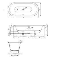 Ванна, Bette, BetteLux Oval, шгв 1700*750*450, BetteGlasur® Plus, цвет-белый