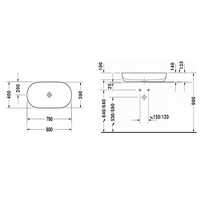 Раковина, Duravit, Luv, шгв 800*400*140, отверстия для смесителя-отсутствуют, WonderGliss, цвет-белый