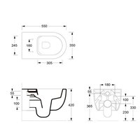 Унитаз, , Unica, подвесной, шгв 350*550*345, Aliglaze+, с сиденьем, с набором для крепления, цвет-черный матовый Alice 32240108SET