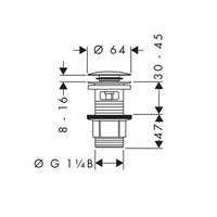 Донный клапан, Hansgrohe, для раковин и биде, с переливом, 1 1/4", хром