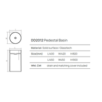 Раковина, , Pedestal Basin, шгв 450*450*900, отверстия для смесителя-отсутствуют, цвет-белый матовый DEA Design DD2012 450 18
