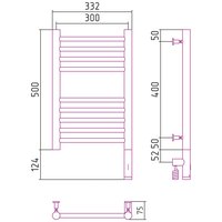 Полотенцесушитель, Сунержа, Богема 3.0, прямая, шгв 332*75*624, нижнее справа, МЭМ, цвет-тёмный титан муар