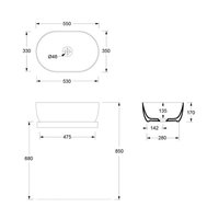 Раковина, , Unica, шгв 550*350*170, отверстия для смесителя-отсутствуют, Aliglaze+, цвет-белый матовый Alice 32120109