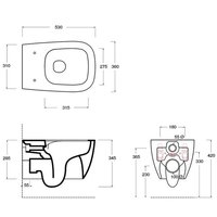 Унитаз, , Wunder, подвесной, шгв 360*530*345, Aliglaze+, с сиденьем, с набором для крепления, цвет-черный матовый Alice 45000108SET