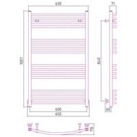 Полотенцесушитель, Сунержа, Аркус, шгв 650*116*1007, диагональное/нижнее/вертикальное, цвет-сталь