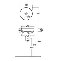 Раковина, Kludi, RESA, шгв 400*400*140, отверстия для смесителя-отсутствуют, цвет-белый