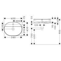 Раковина, , Xuniva U, шгв 600*450*145, отверстия для смесителя-1, цвет-белый Hansgrohe 60171450