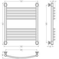 Полотенцесушитель, Сунержа, Богема +, выгнутая. шгв 550*105*662, цвет-латунь состаренная