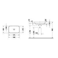 Раковина, Duravit, Happy D.2 Plus, шгв 600*400*165, отверстия для смесителя-отсутствуют, цвет-антрацит матовый