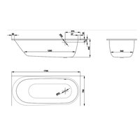 Ванна, Bette, BetteComodo, шгв 1700*750*450, BetteGlasur® Plus, перелив сзади, цвет-белый