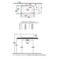 Раковина, Globo, T-EDGE, шгв 600*380*160, отверстия для смесителя-отсутствуют, CERASLIDE, BATAFORM, цвет-белый