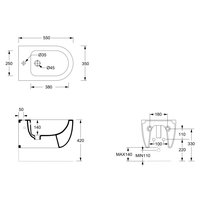 Биде, , Unica, подвесной, шгв 350*550*285, Aliglaze+, с набором для крепления, цвет-белый Alice 32250101SET