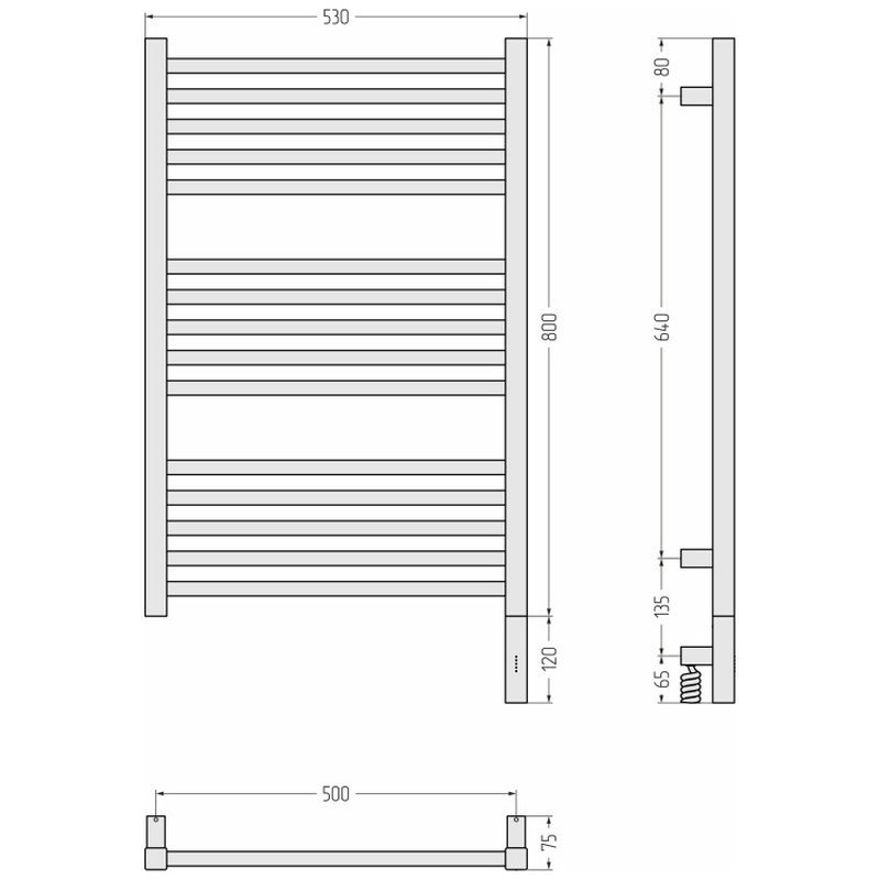 Полотенцесушитель, , Модус 3.1, шгв 530*75*920, нижнее справа, МЭМ, цвет-сталь Сунержа 00-5901-8050
