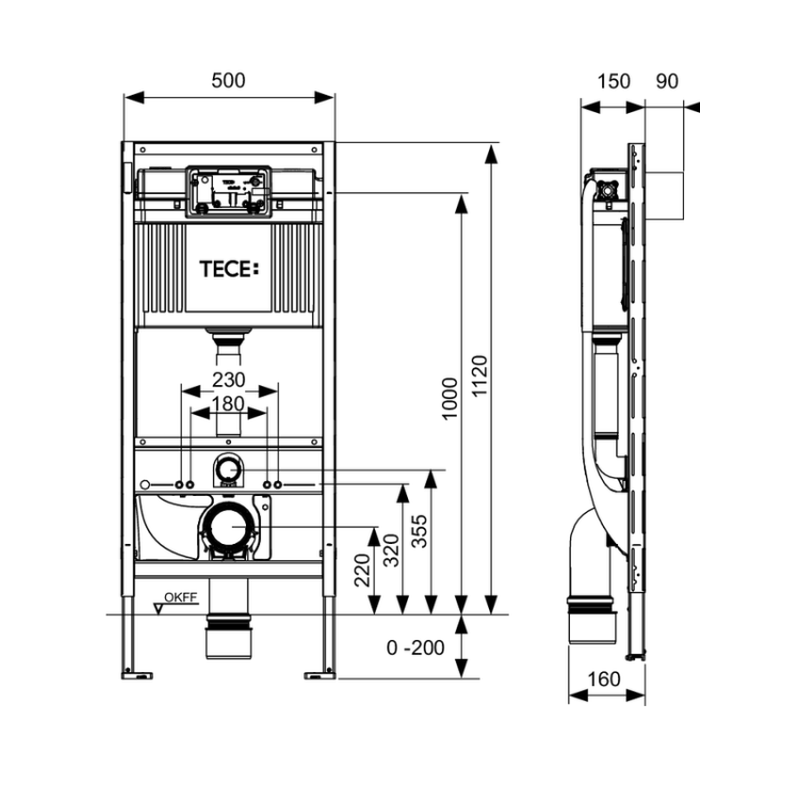 Инсталляция, TECE, TECEprofil, для унитаза-биде, шгв 500*150*1120