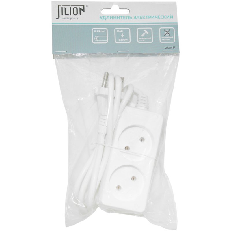 Удлинитель U-2g-5m-c с 2 евророзетками (б/з) 5м, SIMPLE POWER  Jilion 9534023