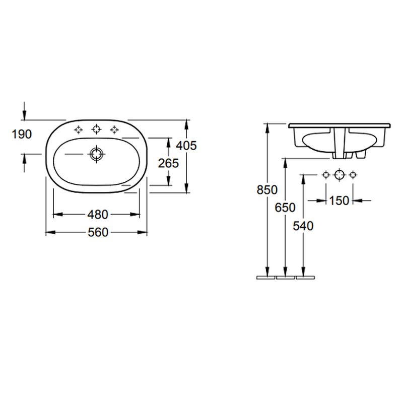 Раковина, Villeroy&Boch, O'Novo, шг 560*405, цвет-альпийский белый