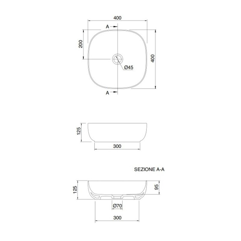 Раковина, Scarabeo, Glam, шгв 400*400*125, отверстия для смесителя-отсутствуют, цвет-белый