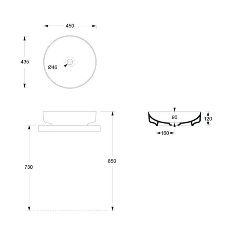 Раковина, , Form, шгв 450*450*120, отверстия для смесителя-отсутствуют, Aliglaze+, цвет-черный матовый Alice 22420108