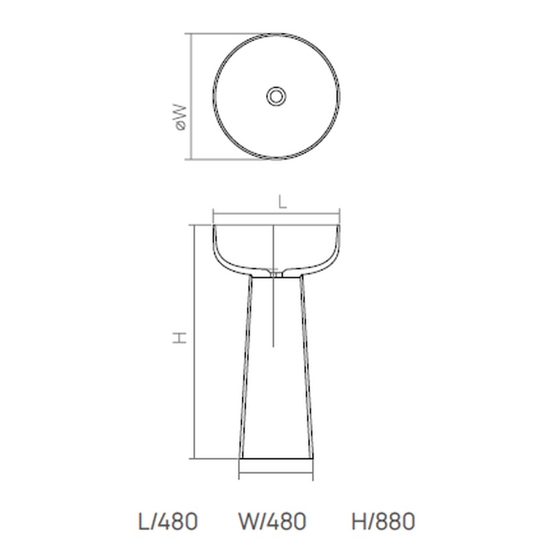 Раковина, , Pedestal Basin, шгв 480*480*880, отверстия для смесителя-отсутствуют, цвет-белый матовый DEA Design DD2027 480 18