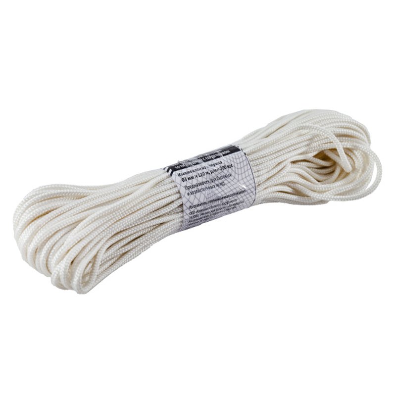 Фал капроновый плетёный 16-ти прядный с сердечником Ф3, 20м, 200кгс Политех Инструмент Инструмент 8001711