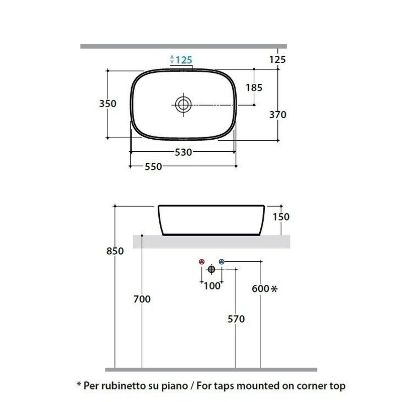 Раковина, Globo, GENESIS, шгв 550*370*150, отверстия для смесителя-отсутствуют, CERASLIDE, BATAFORM, цвет-белый