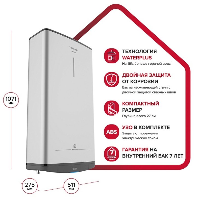 Настенный накопительный электрический водонагреватель Ariston ABS VLS PRO INOX R 80 3700687