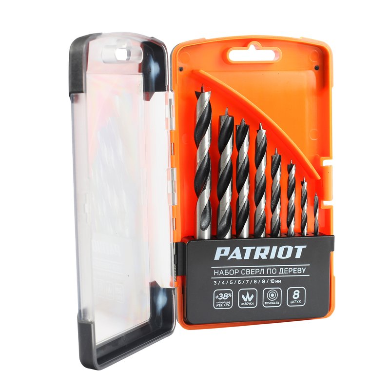 Набор сверл по дереву спиральные W-образная заточка 3, 4, 5, 6, 7, 8, 9, 10 мм 815010103