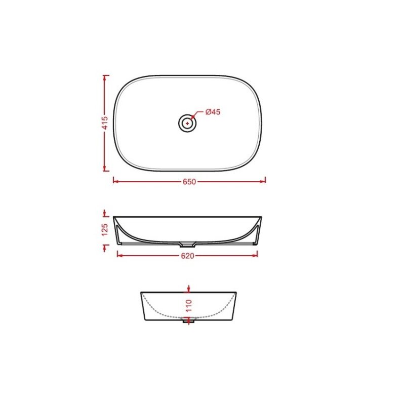 Раковина, Artceram, Ghost, шгв 650*415*125, отверстия для смесителя-отсутствуют, цвет-Glossy White