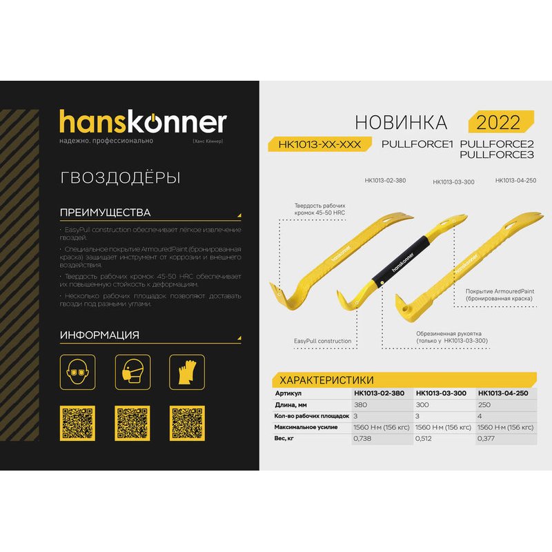 Гвоздодер-лом, 380x45x8 мм Hanskonner HK1013-02-380