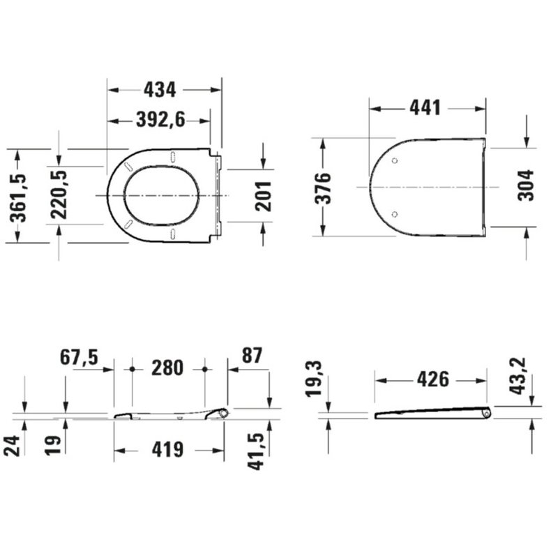 Сиденье для унитаза, Duravit, D-Neo, шг 376*441, цвет-белый  (ПРОДАЕТСЯ ТОЛЬКО В КОМПЛЕКТЕ С ОСНОВНЫМ ИЗДЕЛИЕМ)