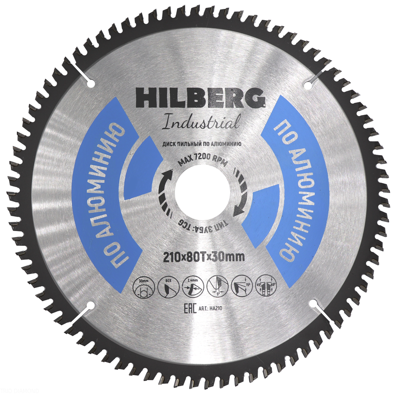 Диск пильный Hilberg Industrial Алюминий 210*30*80Т Hilberg HA210
