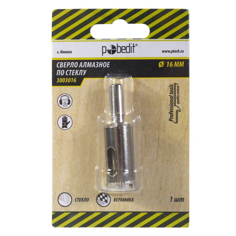 Сверло труб. алмазное по стеклу D-16мм Pobedit 3003016
