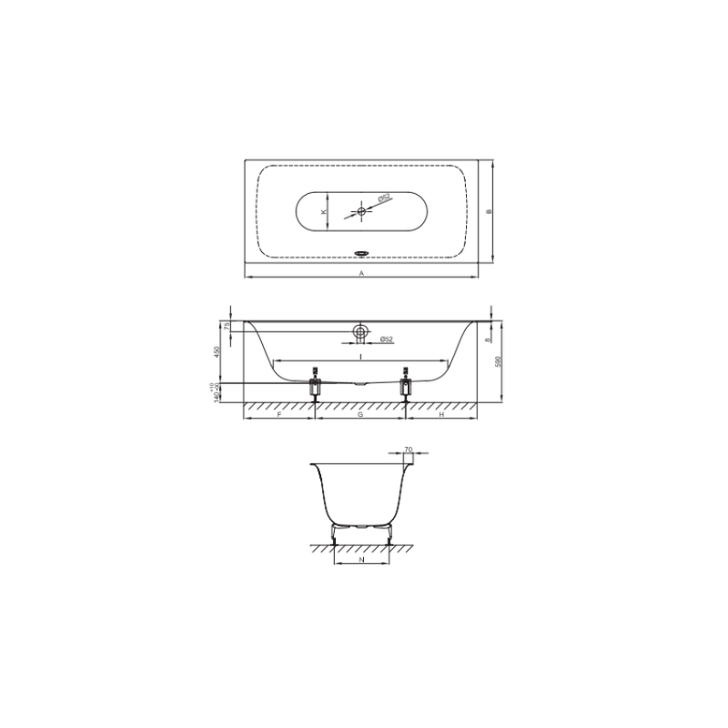 Ванна, Bette, BetteLux, шгв 1700*750*450, BetteGlasur® Plus, цвет-белый