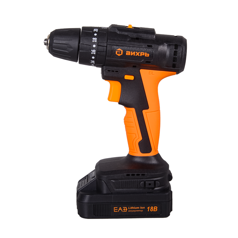 Дрель-шуруповерт аккумуляторная Вихрь ДА-18Л-2КУ/Б (бесщеточный двигатель) 72/14/23