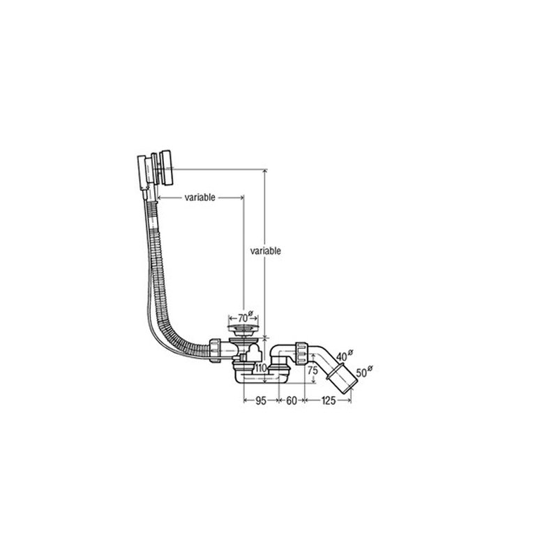 Слив-перелив для ванны, Viega, Simplex, 560 мм, цвет накладок-хром