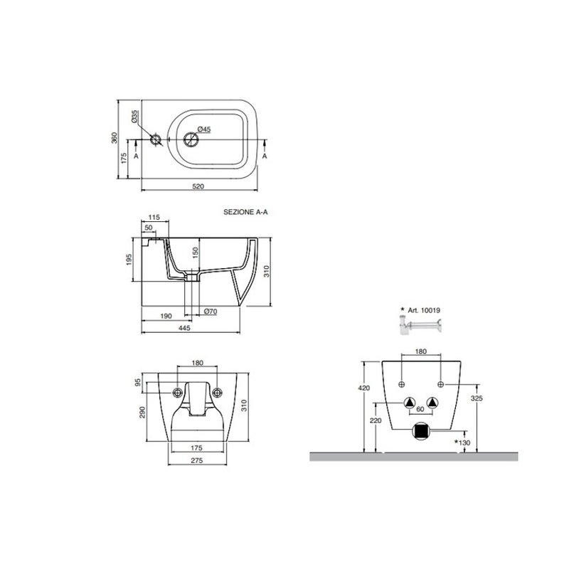Биде, Scarabeo, Teorema 2.0, подвесной, шгв 360*520*310, цвет-белый