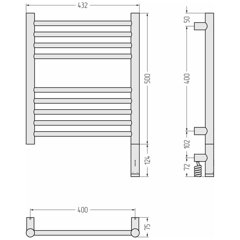 Полотенцесушитель, , Богема 3.1, прямая, шгв 432*74*624, нижнее справа, МЭМ, цвет-белый матовый Сунержа 30-6005-5040