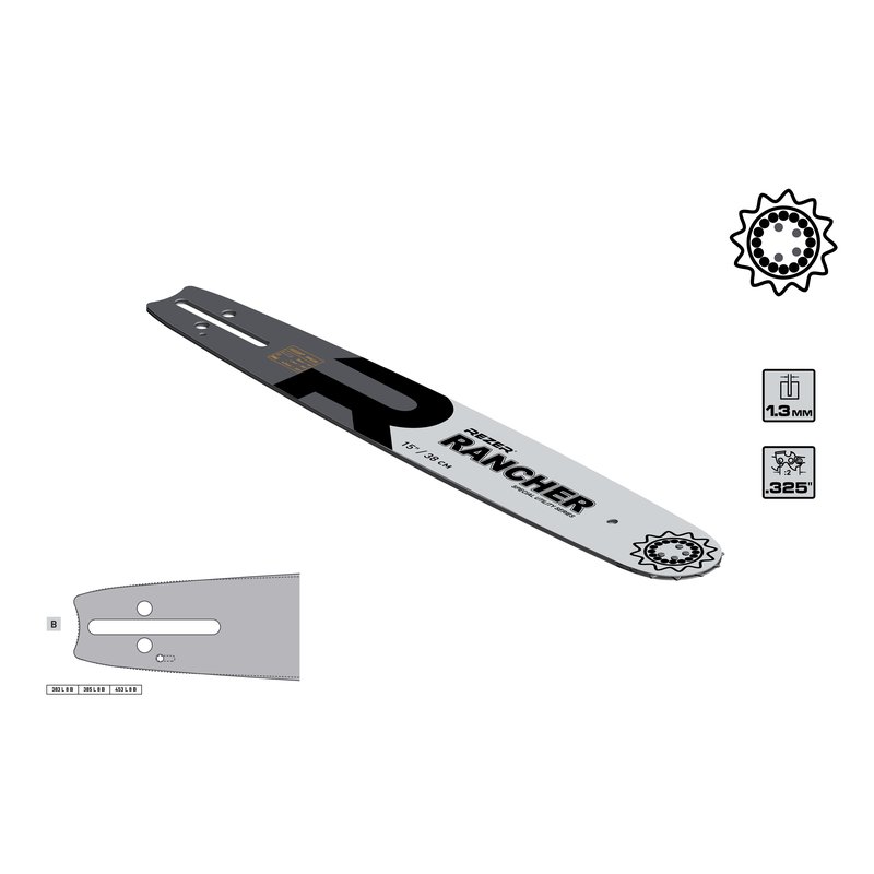 Шина сварная направляющая Rancher 383 L 8 B (38 см; 1.3 мм; 0.325") для цепных пил Rezer 04.001.00003