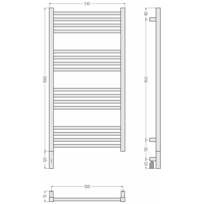 Полотенцесушитель, , Модус 3.1, шгв 530*75*1120, нижнее слева, МЭМ, цвет-шампань Сунержа 020-5900-1050