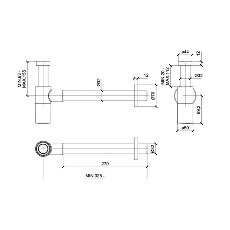 Сифон, , бутылочный, цвет-Absolute Black Brushed PVD Almar E096002.AB
