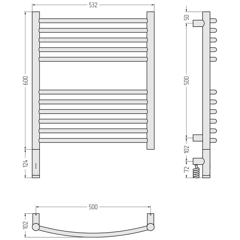 Полотенцесушитель, , Богема 3.1, выгнутая, шгв 532*102*724, нижнее слева, МЭМ, цвет-бронза состаренная Сунержа 05-6002-6050