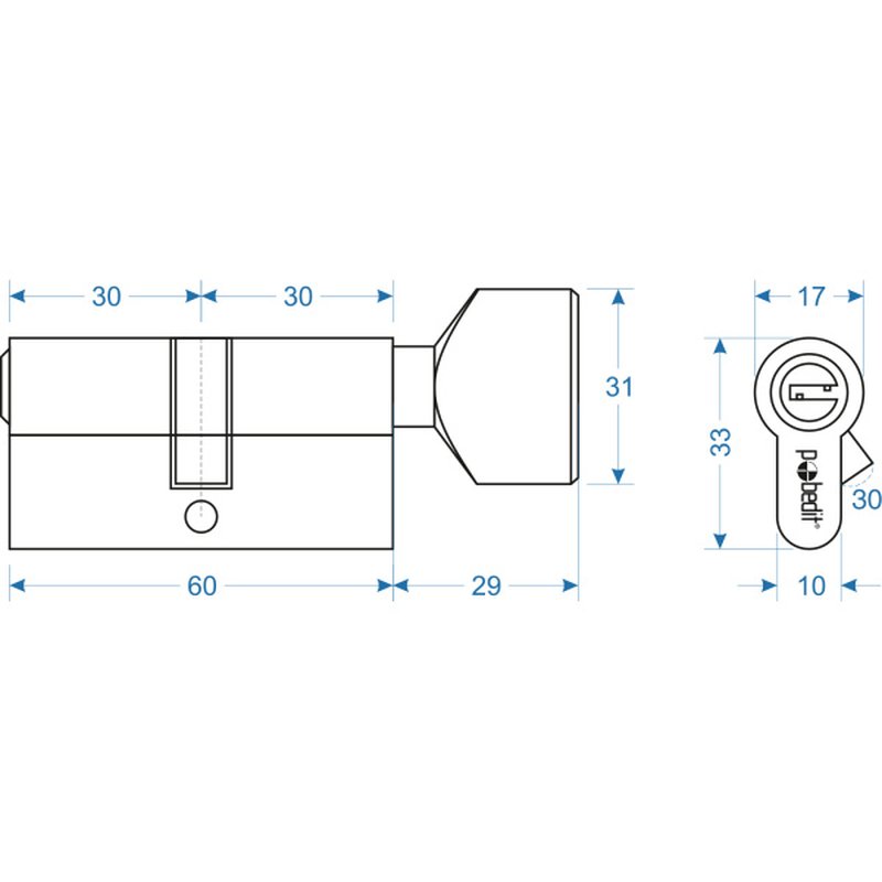 Цилиндр. механизм, ключ-защелка,цвет:серебро,60 мм Pobedit Pobedit 8126061