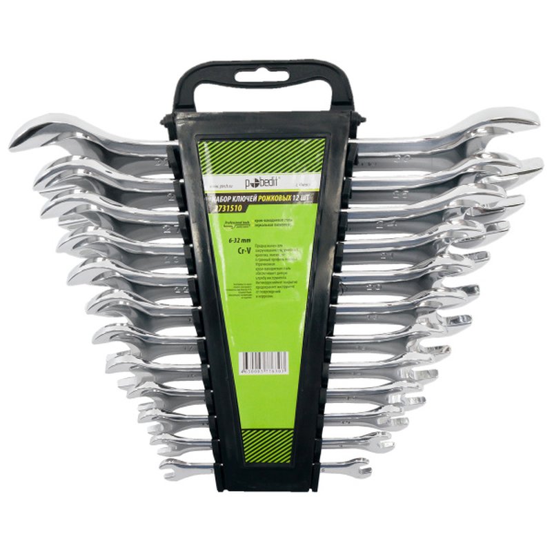 Набор ключей рожковых,Cr-V,зерк.полир12 шт,6-32 мм Pobedit 2731510