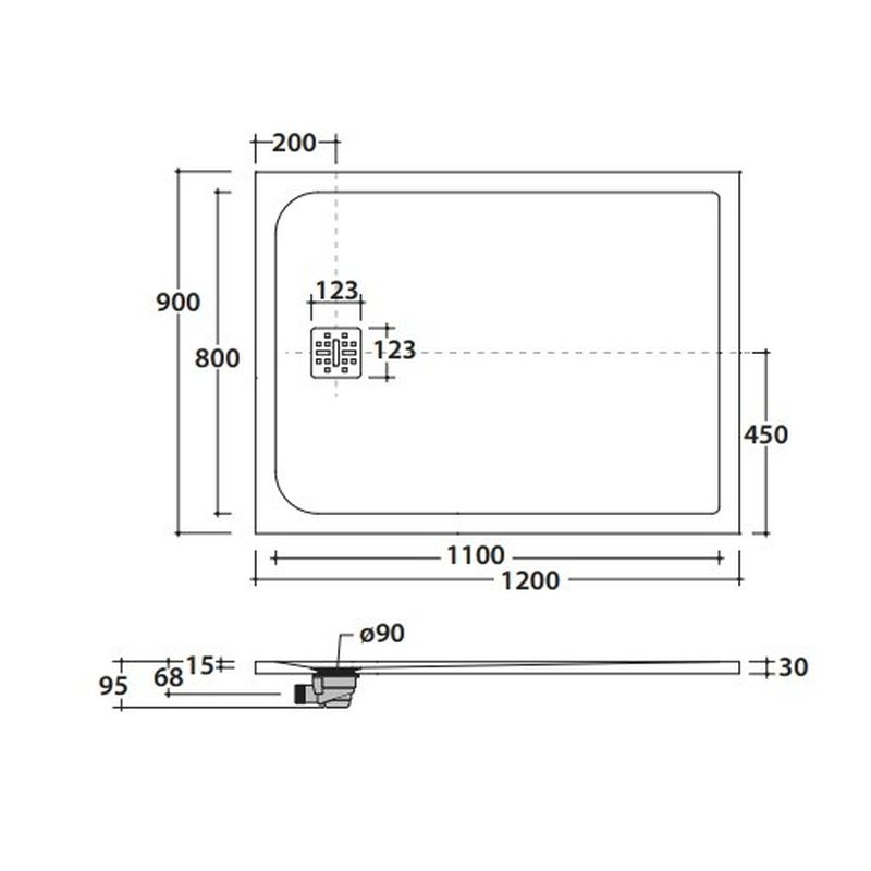 Душевой поддон, Globo DOCCIAPIETRA шгв 1200*900*30 с антислипом BATAFORM цвет-белый DP12090501