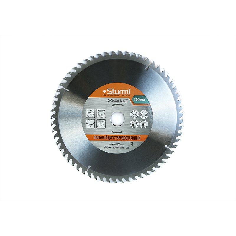 Пильный диск, размер 300x32x60 зубьев с переходным кольцом на 30 мм Sturm 9020-300-32-60T